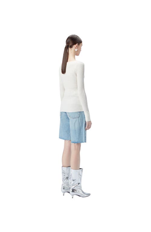 Gobi Mongolian Cashmere Ribbed Cotton Silk Cashmere Blend Sweater In White