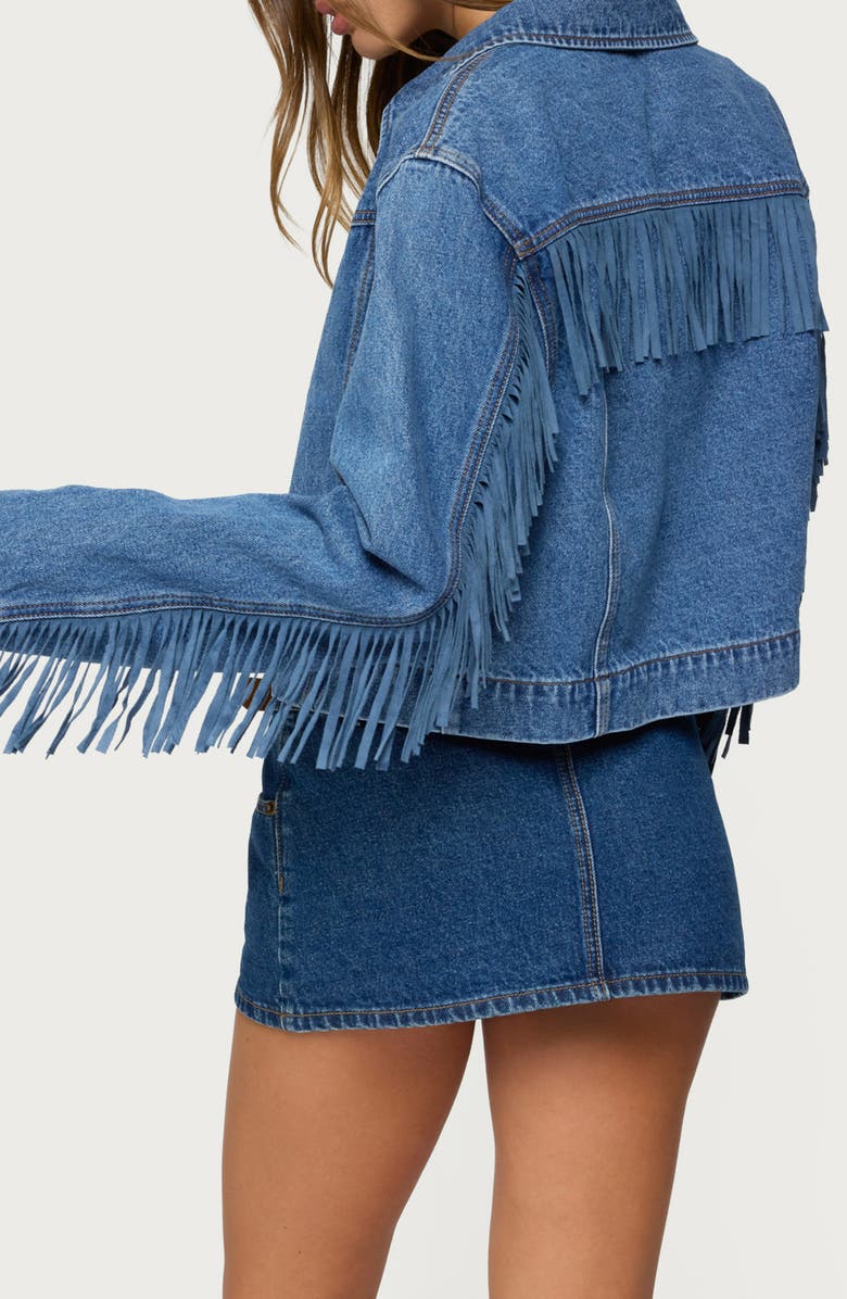 EDIKTED Maurice Fringe Denim Jacket, Alternate, color, Blue-Washed