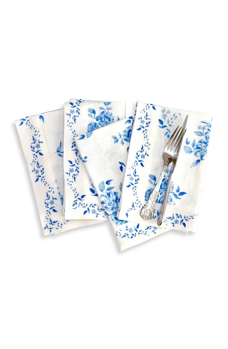 Solino Home Linen Dinner Napkins - Jolie Fleur, 20" x 20" Inch, Main, color, Blue Floral