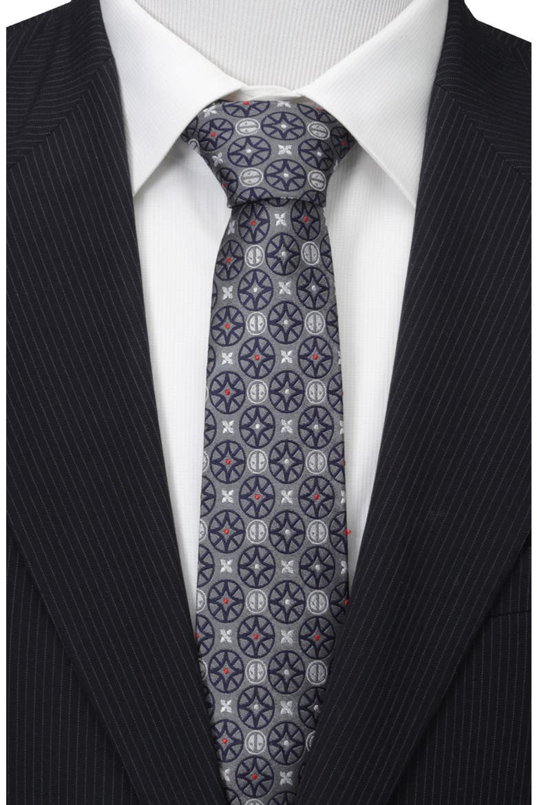 x Marvel Deadpool Medallion Silk Tie, Alternate, color, GRAY
