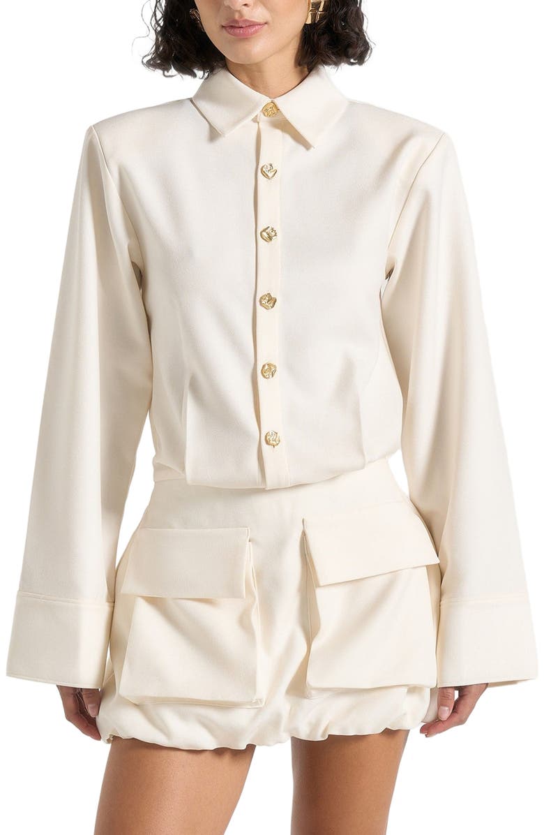 Manière De Voir Laure Cargo Shirt Mini Dress, Alternate, color, Cream
