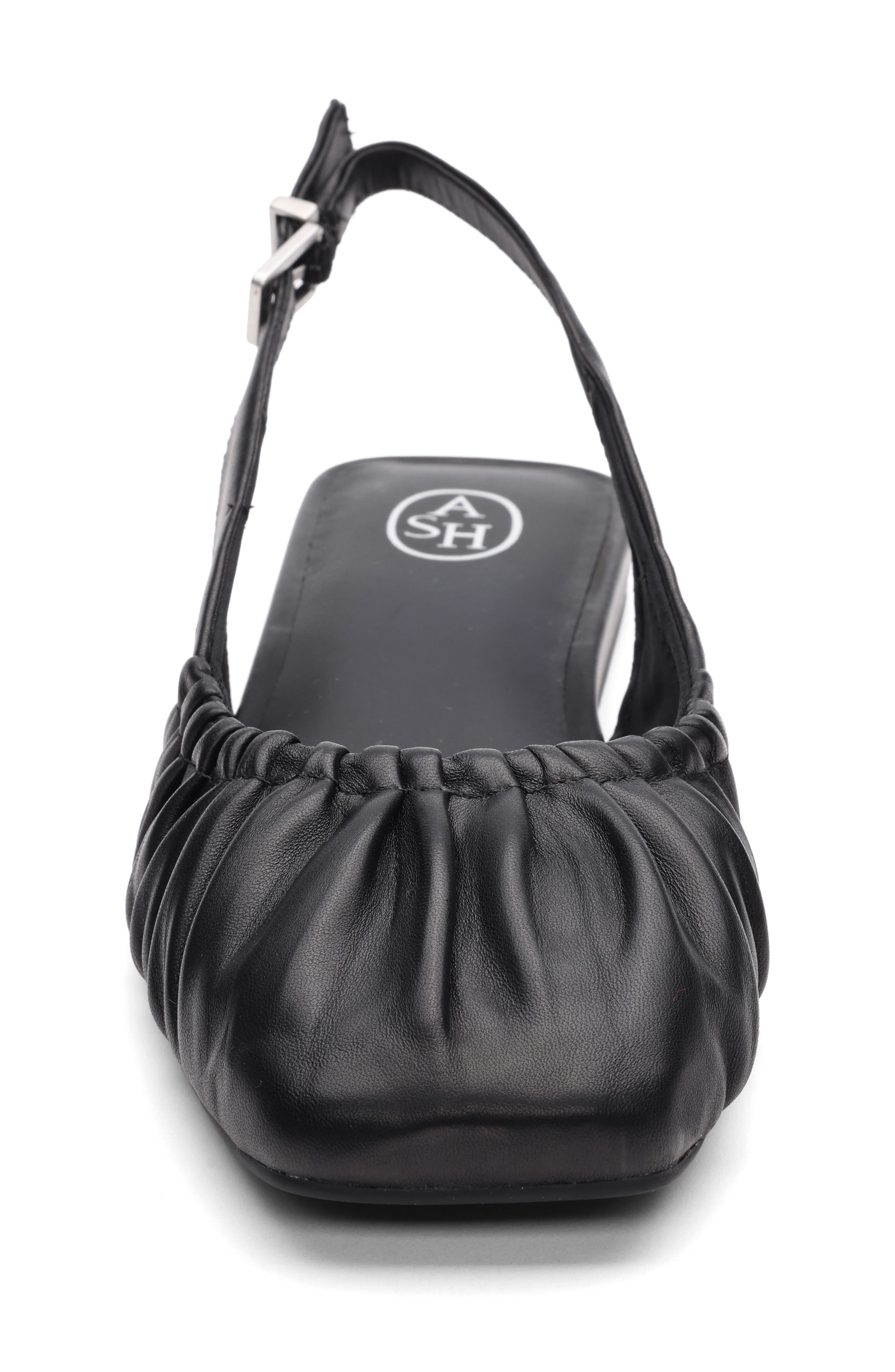 Ash Bibi Ruched Square Toe Slingback Flat, Alternate, color, Black