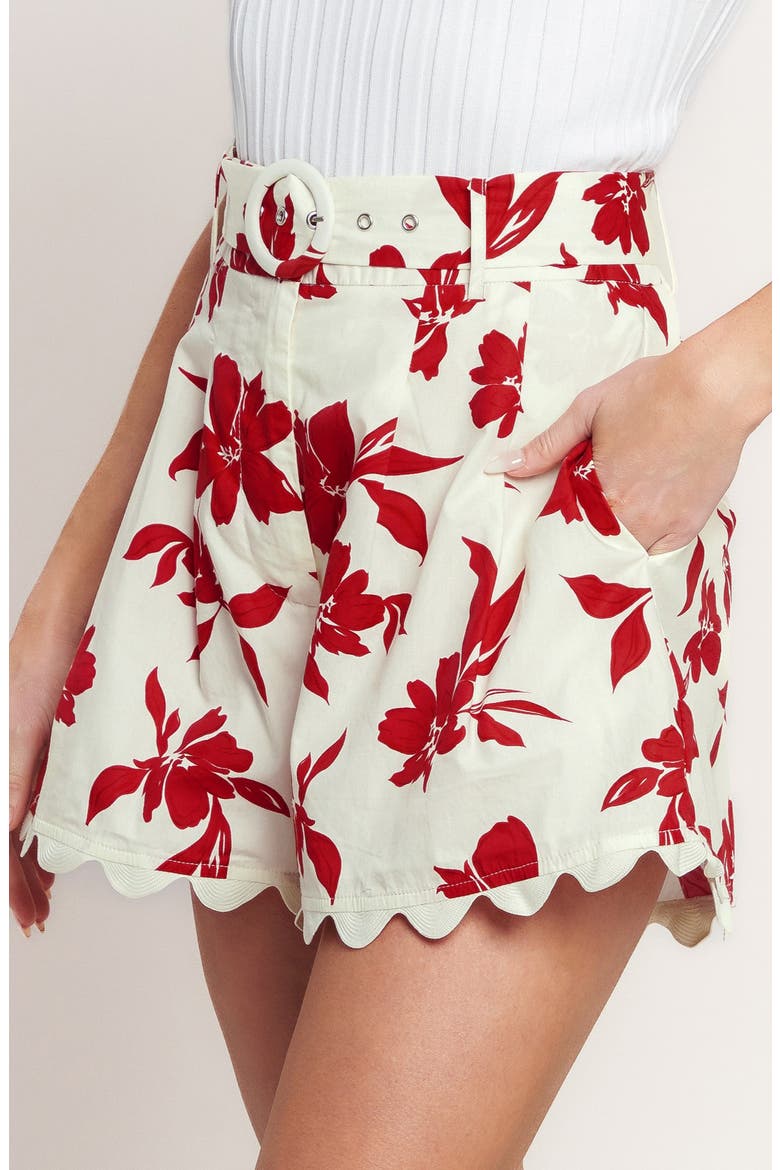 Floral Belted Cotton Shorts, Alternate, color, OFF WHITE/ RED