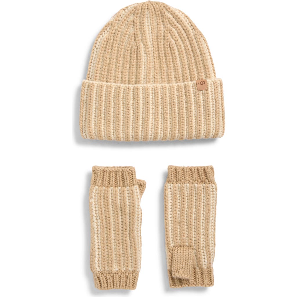 Ugg(r) Chunky Plaited Beanie & Fingerless Mittens Set In Neutral