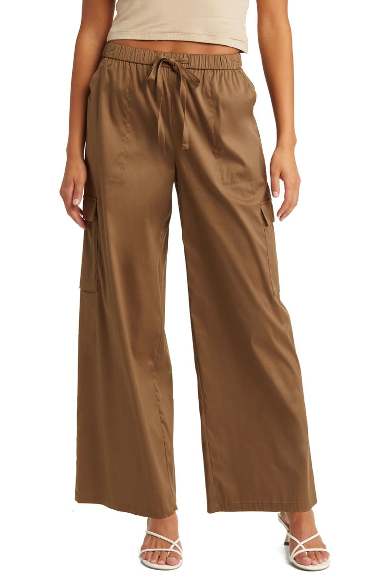 Cotton Blend Drawstring Cargo Pants, Main, color, BROWN TEAK