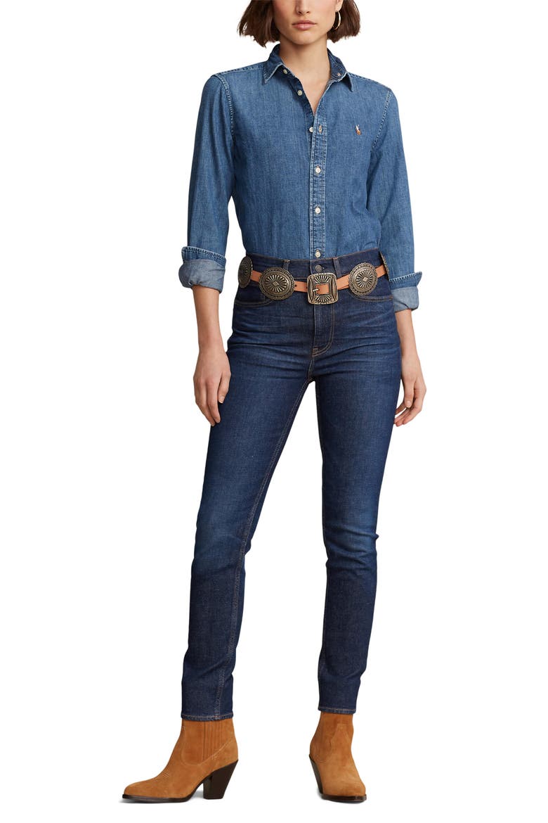 Slim Fit Denim Button-Up Shirt, Alternate, color, MERCED WASH