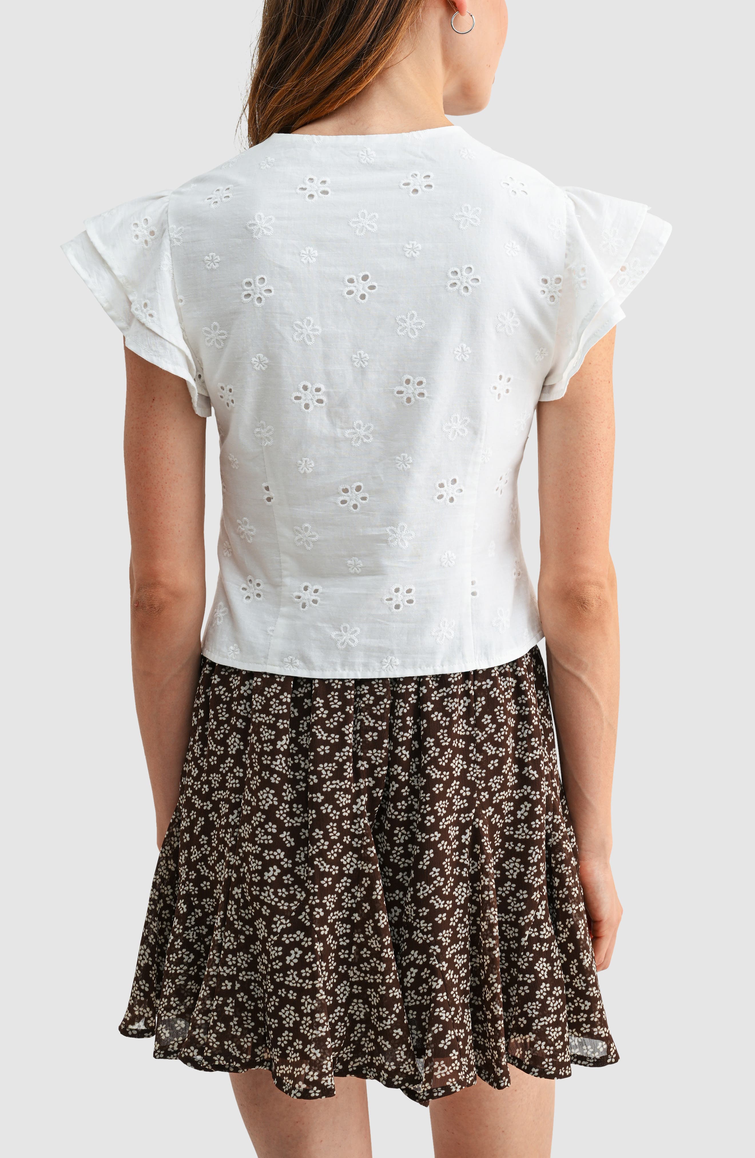 Embroidered Tie Front Cotton Top - image 2