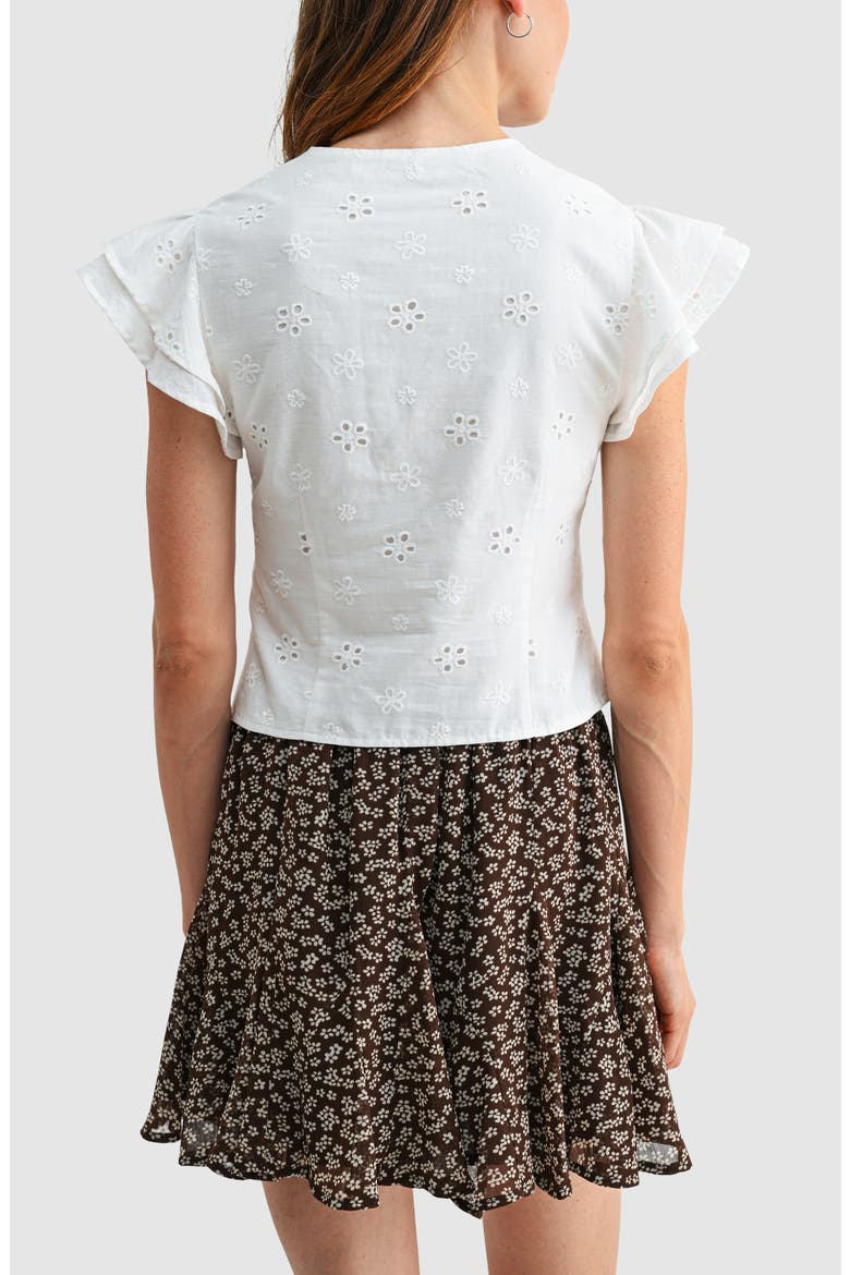 Embroidered Tie Front Cotton Top, Alternate, color, OFF WHITE