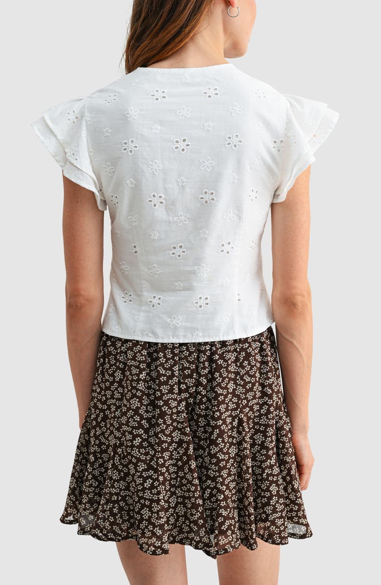All in Favor Embroidered Tie Front Cotton Top, Alternate, color, Off White