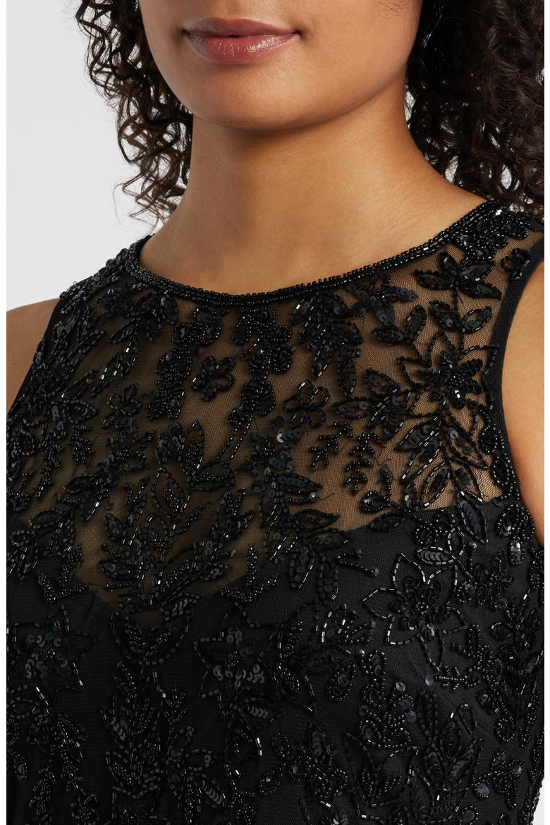 Floral Beaded Sequin Sleeveless A-Line Gown, Alternate, color, BLACK