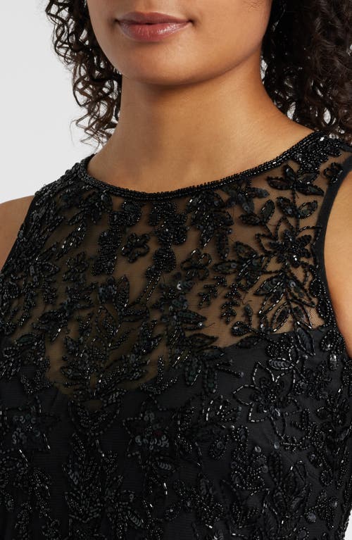 Pisarro Nights Floral Beaded Sequin Sleeveless A-line Gown In Black