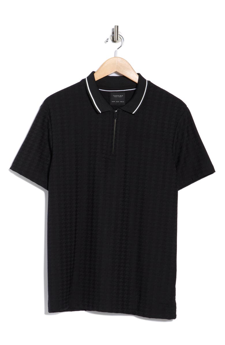 Cactus Man Zip Short Sleeve Polo, Alternate, color, Black W/ White Tipping
