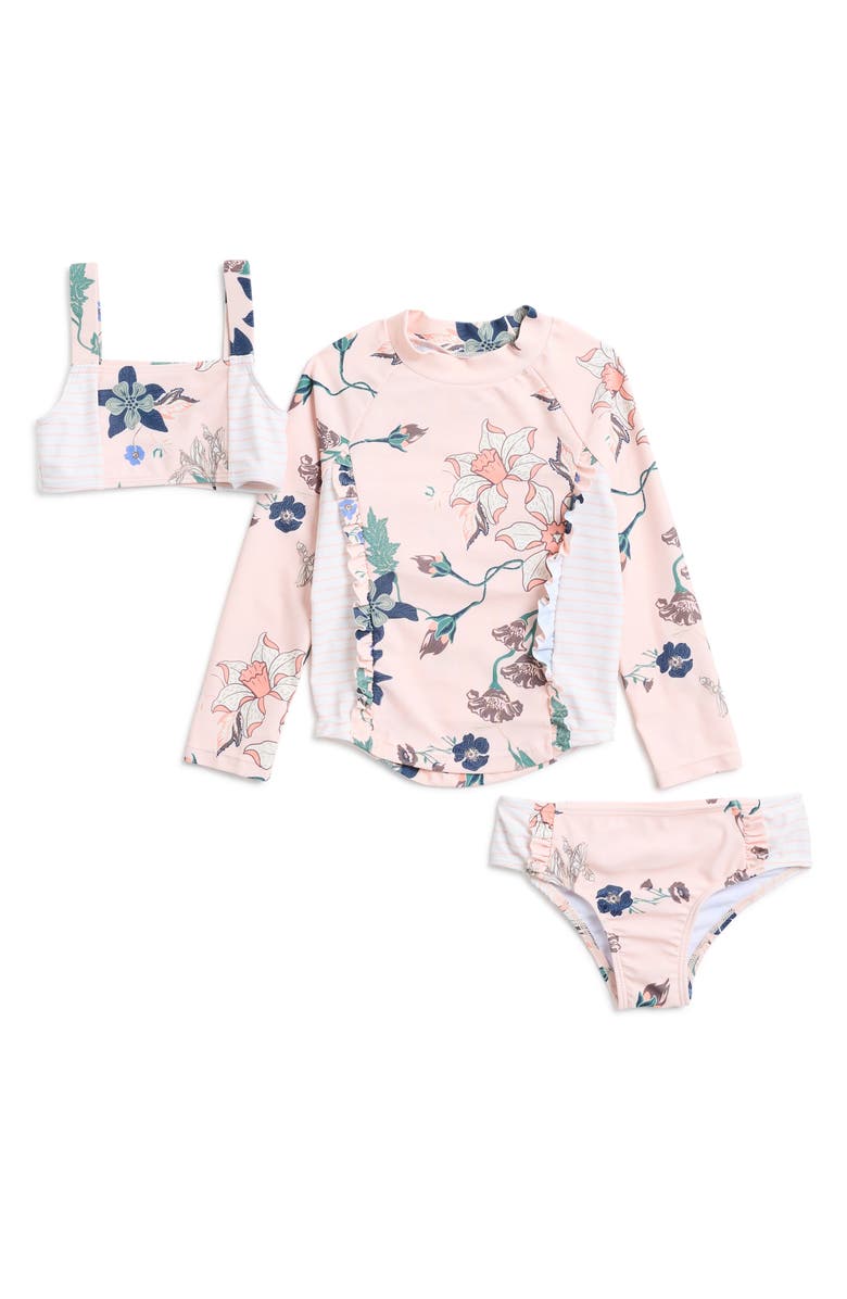 Jessica Simpson Kids' Rashguard Top, Bikini Top & Bottoms Set, Main, color, 