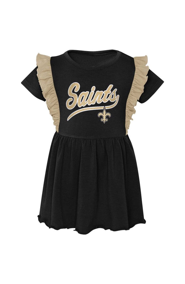Outerstuff Girls Toddler Black New Orleans Saints Too Cute Tri-Blend Short Sleeve Dress, Alternate, color, 