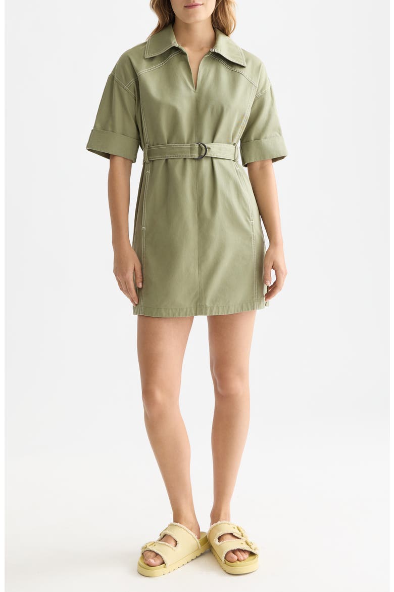 Belted Cotton Blend Utility Minidress, Main, color, OIL GREEN