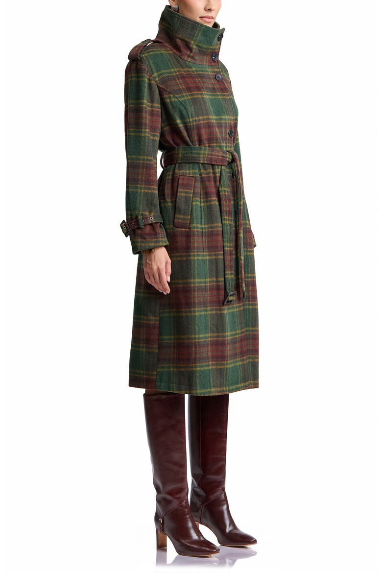 Plaid Funnel Neck Slouchy Trench Coat, Alternate, color, FOLIAGE PLAID