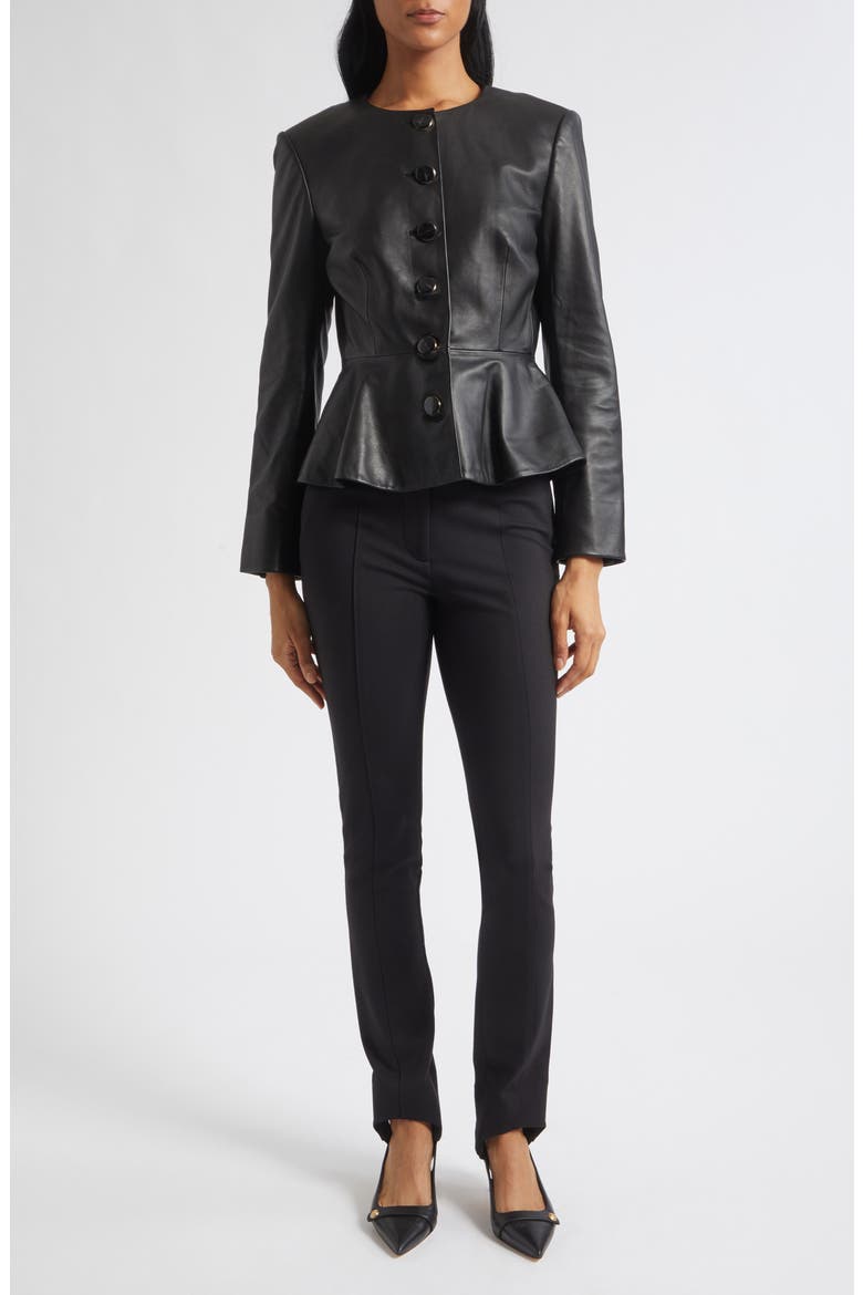Quinn Leather Peplum Jacket, Alternate, color, BLACK