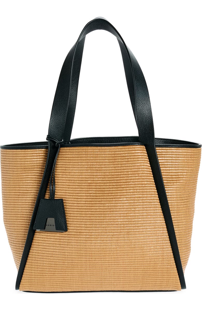 Akris Medium Alex Raffia & Leather Bucket Tote, Main, color,