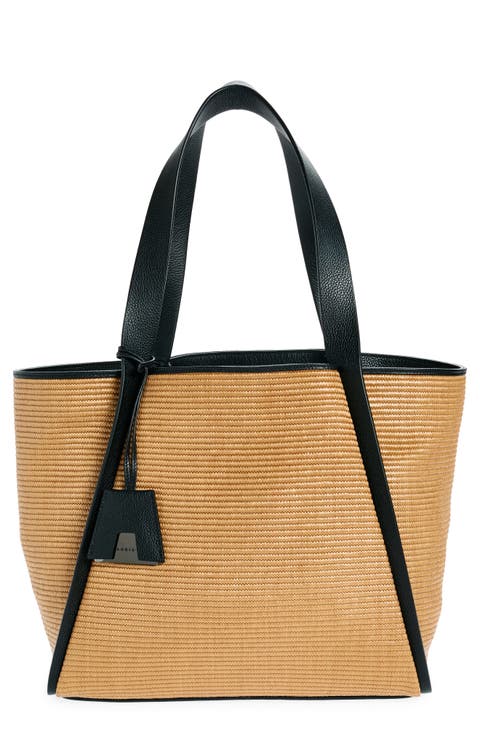 Medium Alex Raffia 
Leather Bucket Tote