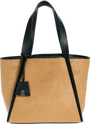 Akris Medium Alex Raffia & Leather Bucket Tote