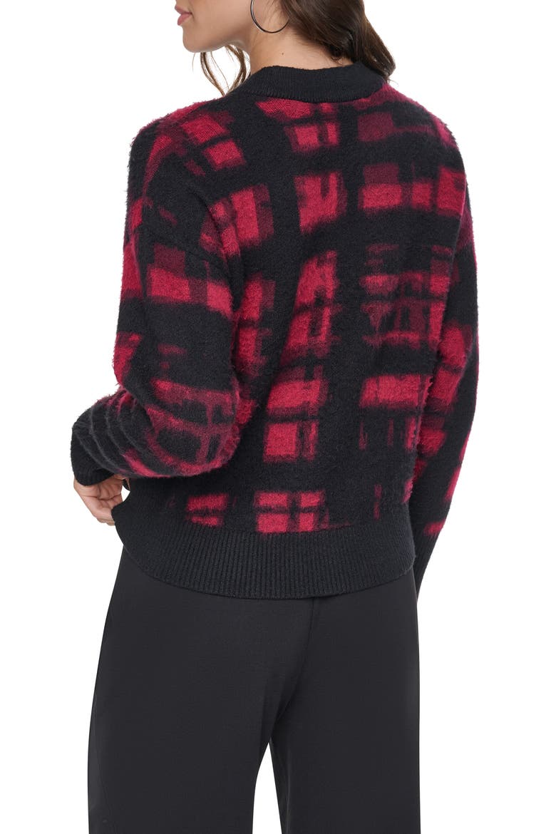 Plaid Puff Shoulder Sweater, Alternate, color, RED/ BLK PL