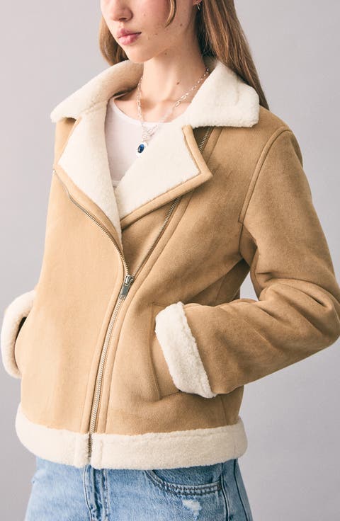 Faux Suede Jacket with Faux Shearling Lining