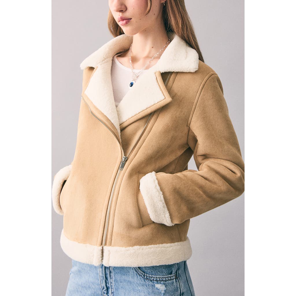 Mango Teen Faux Suede Jacket With Faux Shearling Lining In Brown