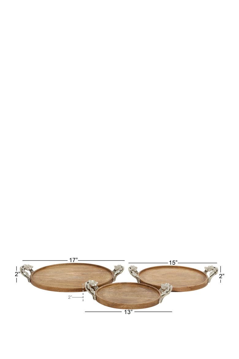 Brown Mango Wood Tray with Metal Handles - Set of 3, Alternate, color, BROWN