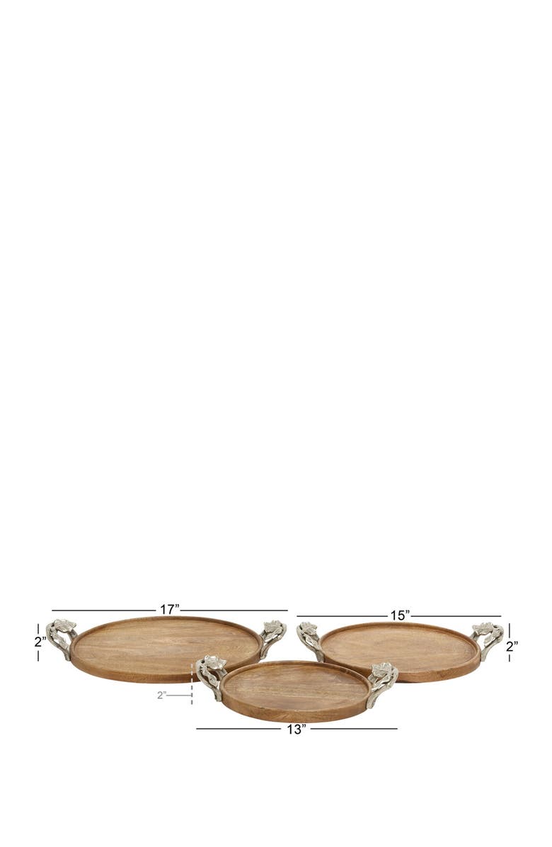 SONOMA SAGE HOME Brown Mango Wood Tray with Metal Handles - Set of 3, Alternate, color,