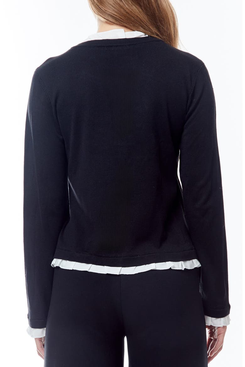 Sylvia Ruffle Trim Cardigan, Alternate, color, BLACK/ WHITE