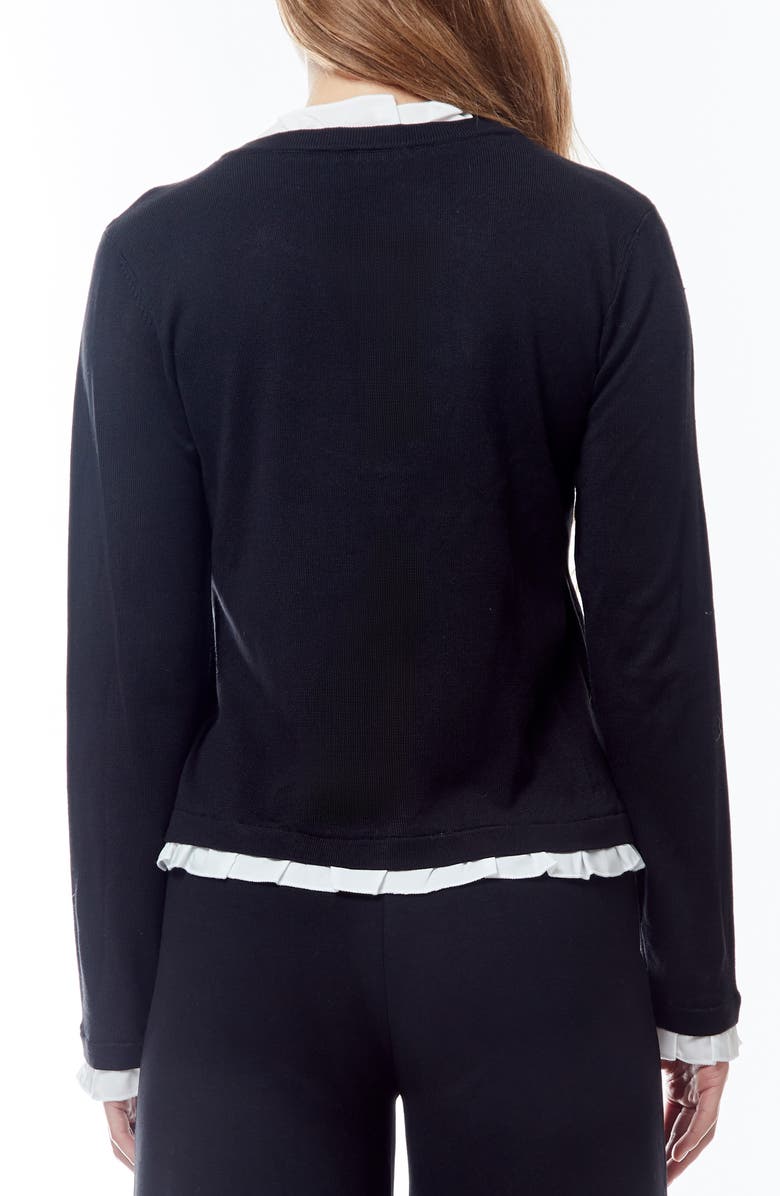BY DESIGN Sylvia Ruffle Trim Cardigan, Alternate, color, Black/ White