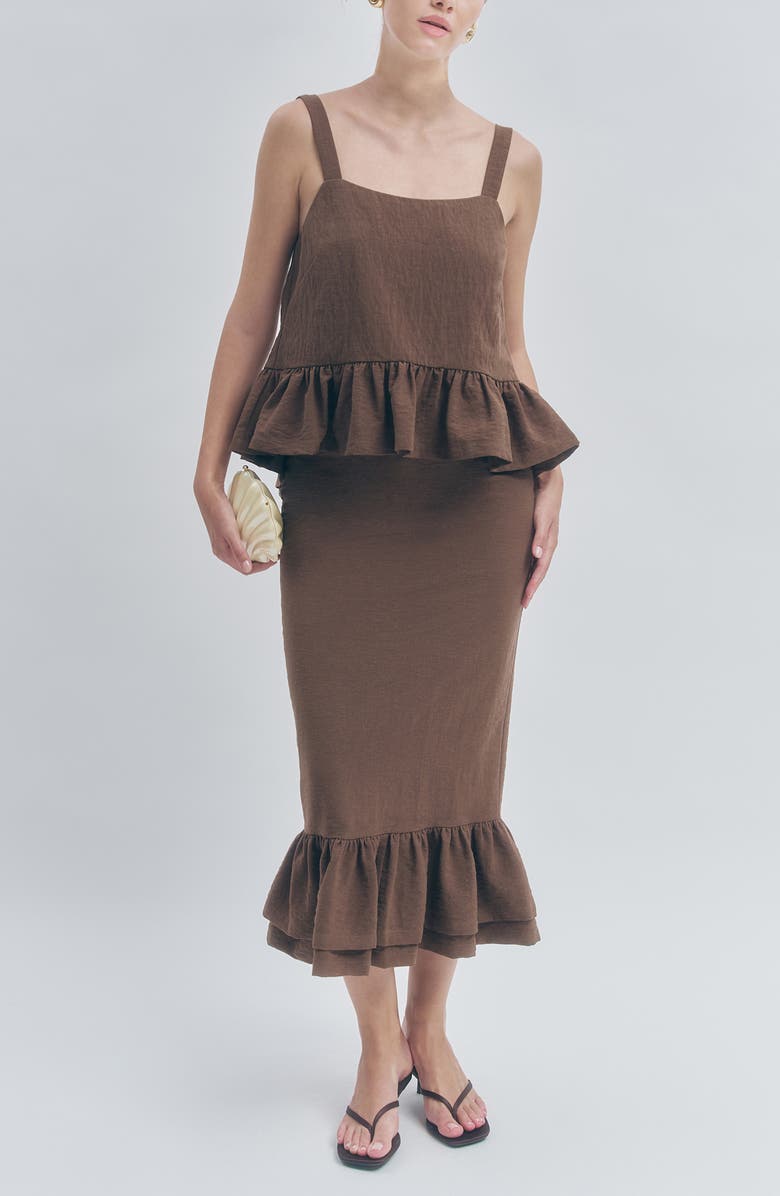 MAUDE CLUB Tennessee Midi Skirt, Alternate, color, Brown