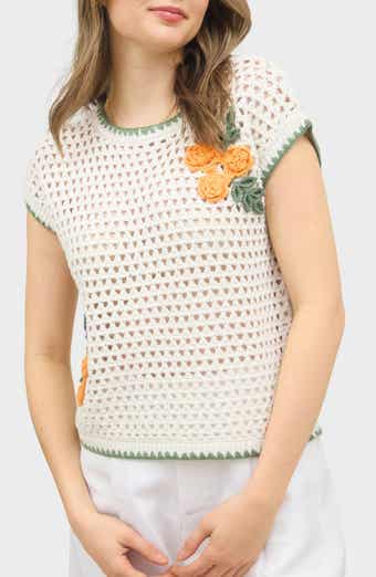 Blu Pepper Floral Cap Sleeve Open Stitch Cotton Sweater