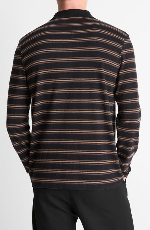 Vince Striped Long Sleeve Jersey Polo In Black
