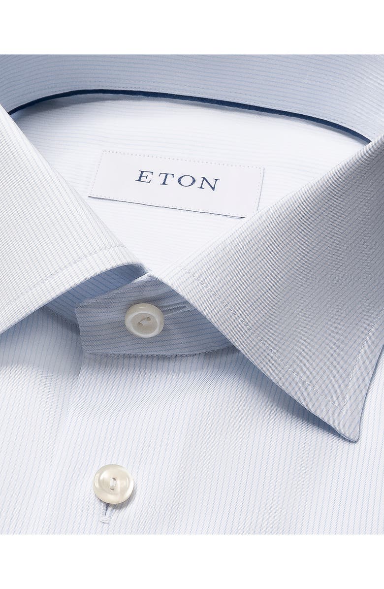Eton Contemporary Fit Pinstripe Cotton Twill Dress Shirt, Alternate, color, Light Blue