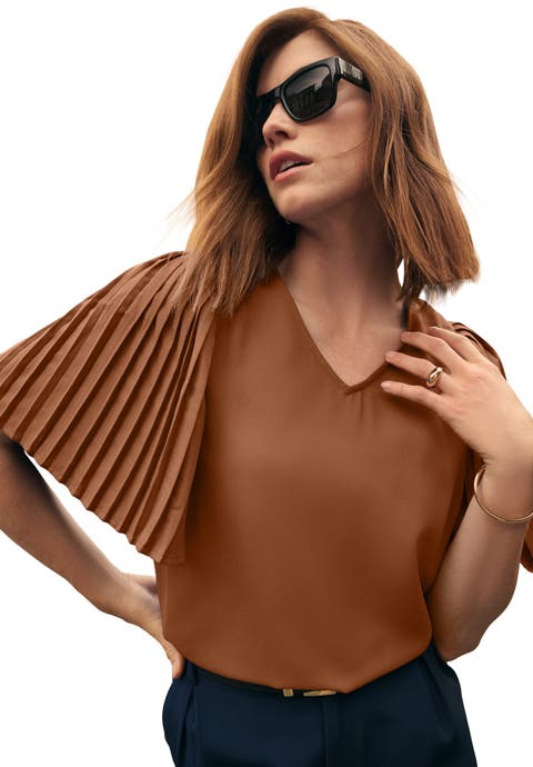 Pleated Sleeve Georgette Blouse (Plus)