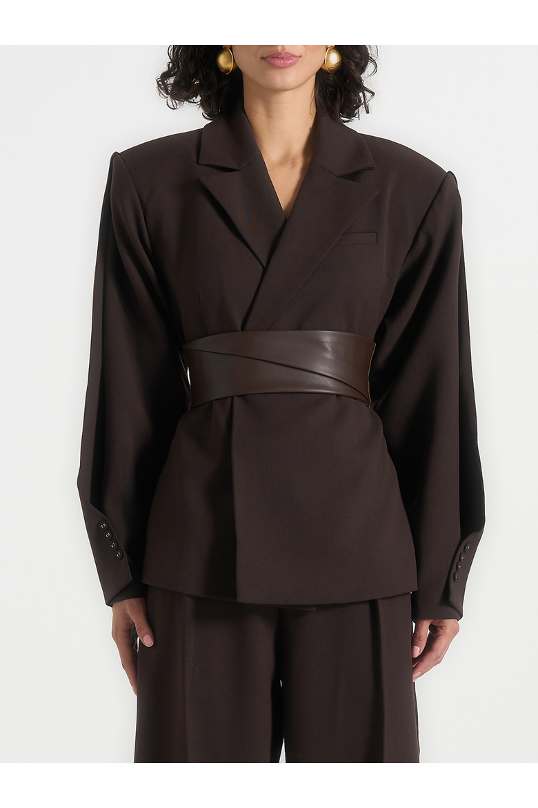 Marie Wool Twist Sleeve Blazer with Belt, Alternate, color, Brown