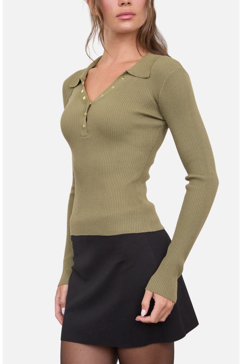Ribbed Button Detail Sweater, Alternate, color, OLIVE