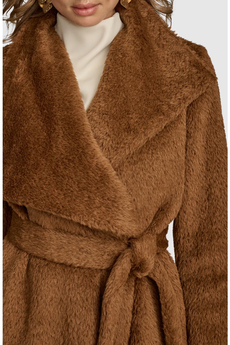 Faux Fur Wrap Coat, Alternate, color, TOBACCO