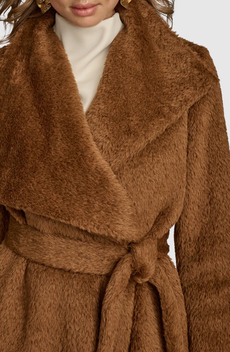 Donna Karan New York Faux Fur Wrap Coat, Alternate, color, Tobacco