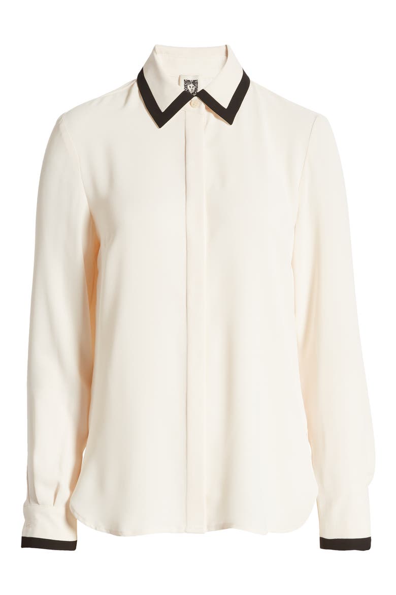 Tipped Button-Up Shirt, Alternate, color, ANNE WHITE