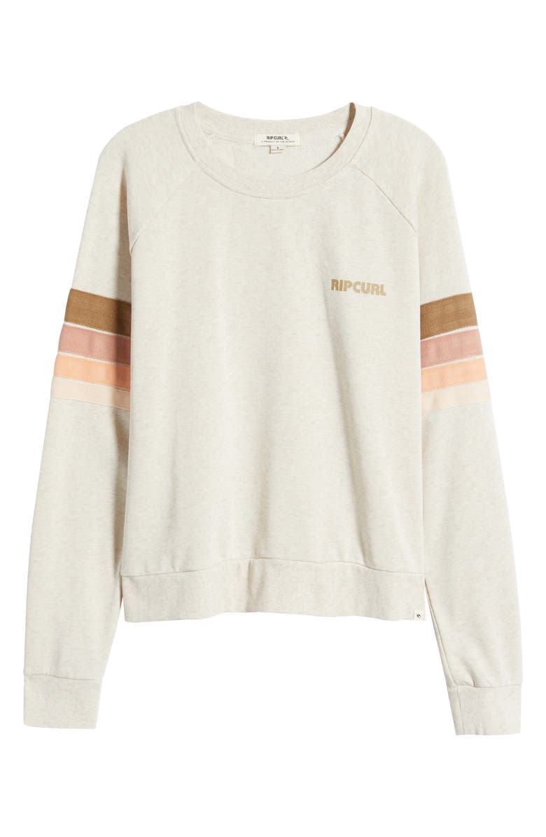 Rip Curl High Tide Stripe Raglan Sleeve Sweatshirt, Alternate, color, Oatmeal Marle