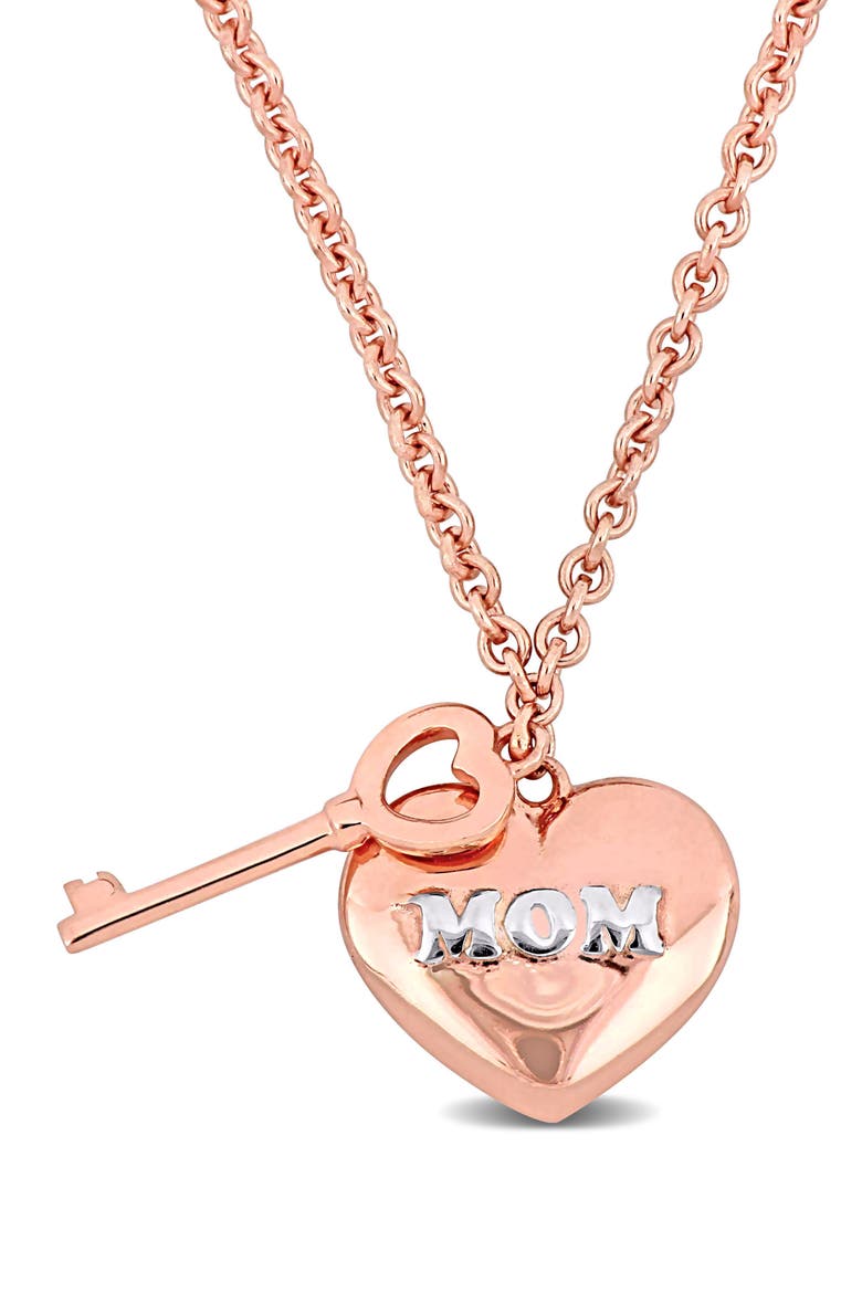 Heart & Key Charm Pendant Necklace, Main, color, ROSE