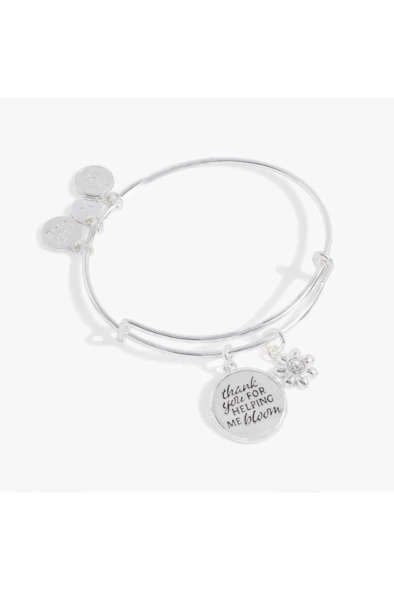 Thank You For Helping Me Bloom' Charm Bangle, Main, color, Silver