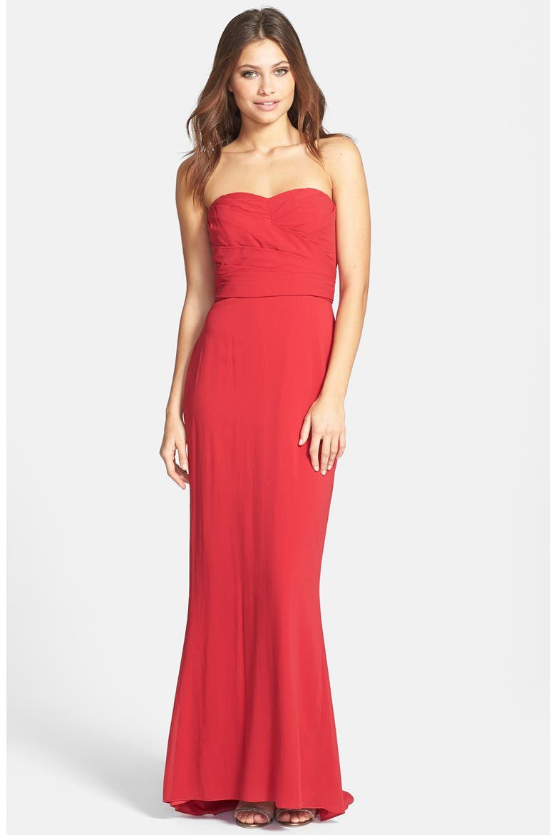 Pleated Stretch Silk Gown, Main, color, RUBY RED