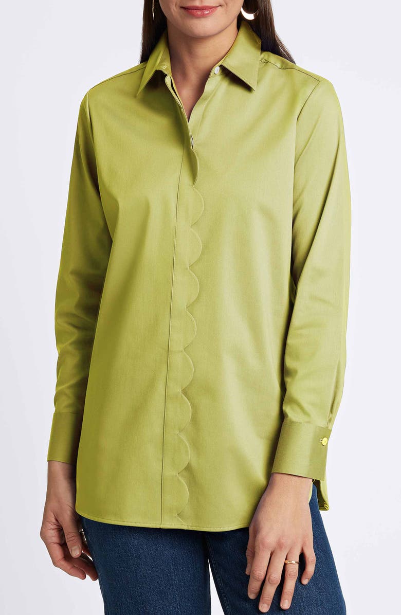 Foxcroft Layla Sateen Button-Up Shirt, Main, color, Chartreuse