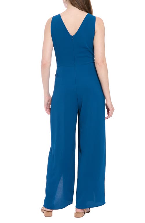 London Times Plus Size Sleeveless Sarong-tie Jumpsuit In Blue