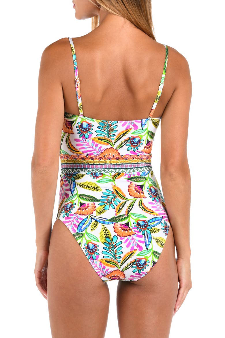 Jungle Bandeau One-Piece Swimsuit, Alternate, color, WHITE MULTI