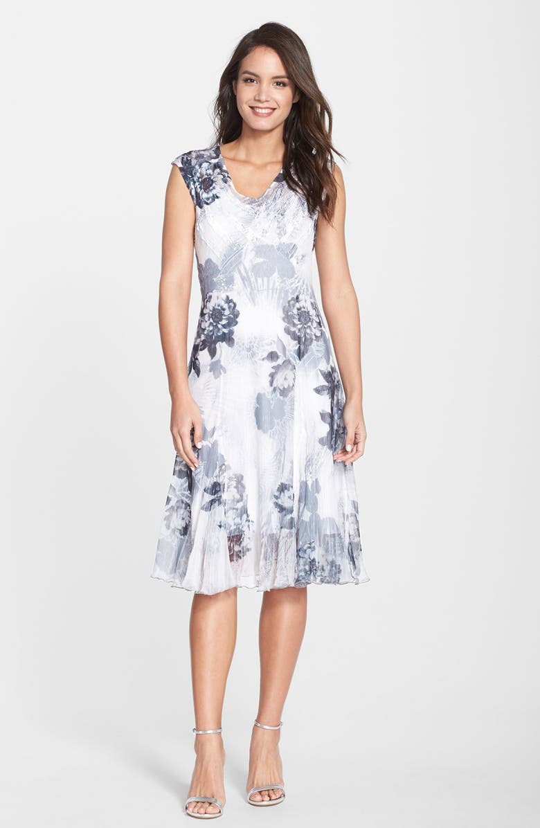 Komarov Print Chiffon & Charmeuse A-Line Dress, Main, color,