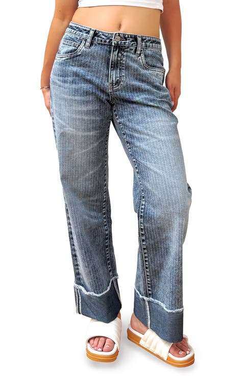 Cuffed Ankle Wide Leg Jeans (Space Blue)